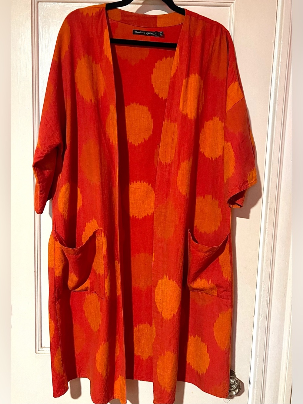 Gudrun Sjoden Red and Orange Ikat oversized Dot Kimono Jacket